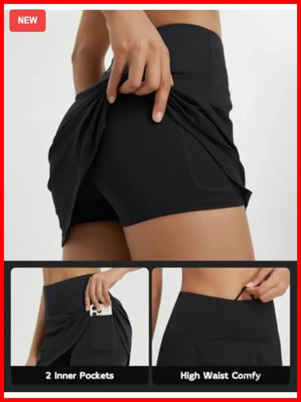 Women's Athletic Skort with Built-in Shorts, High Waisted Tennis Skirt, 2